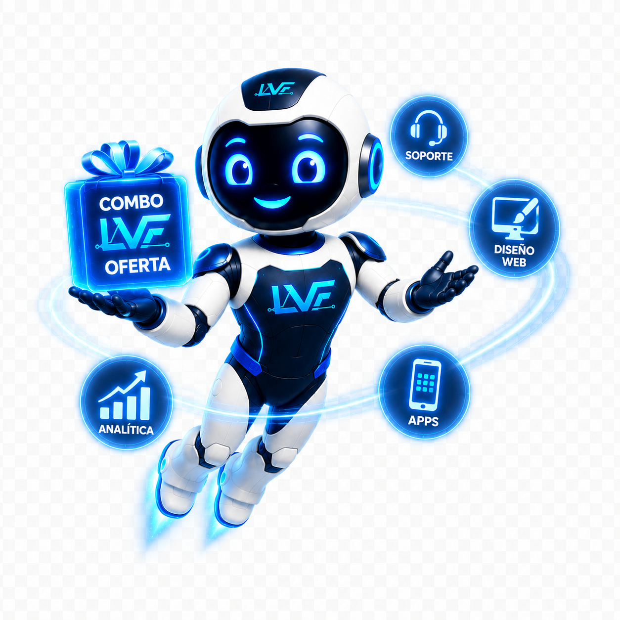 Mascota LVF presentando combos y ofertas de servicios